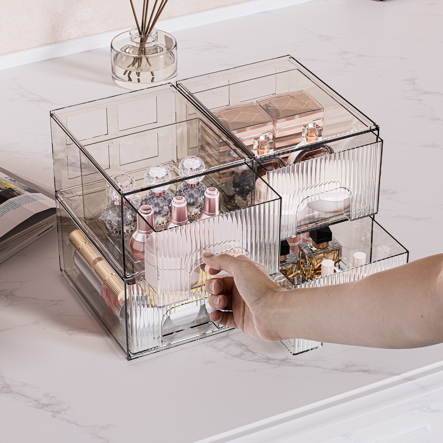 1, 2, 3, 4 Pack Clear Stackable Acrylic Drawers Cosmetic & Home Storage