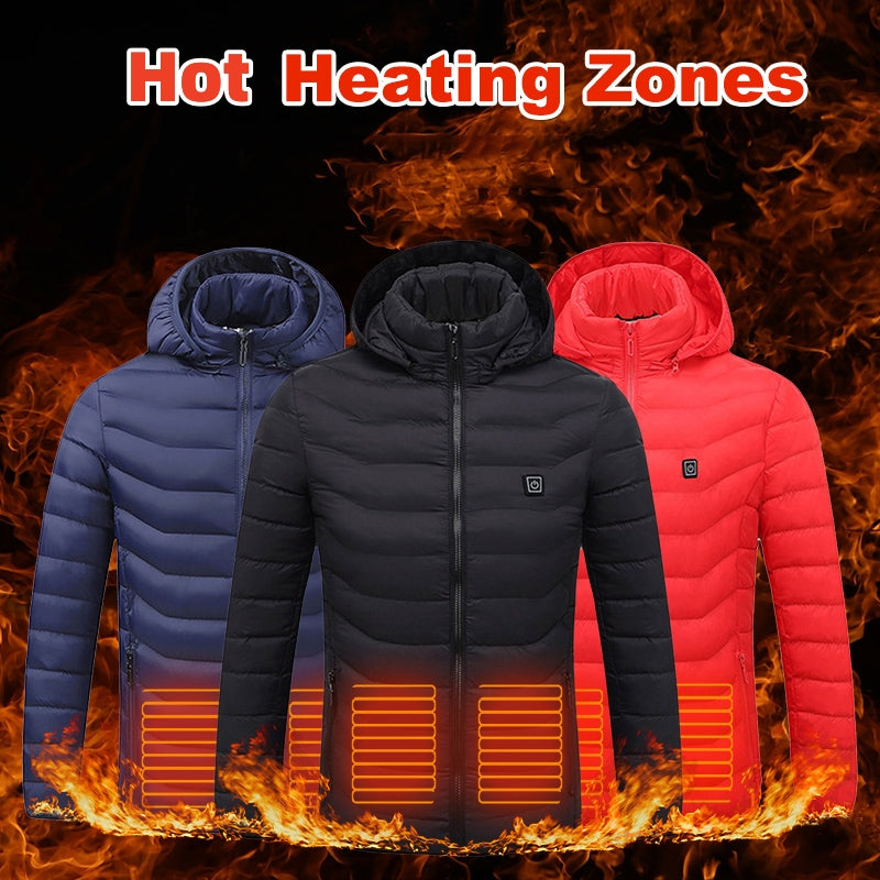 Men Heated Puffer Jacket Electric Heating Coat Insulated Hood Windbreaker 9Heat
