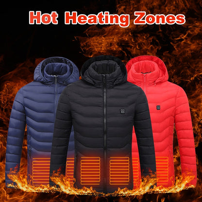 Men Heated Puffer Jacket Electric Heating Coat Insulated Hood Windbreaker 9Heat