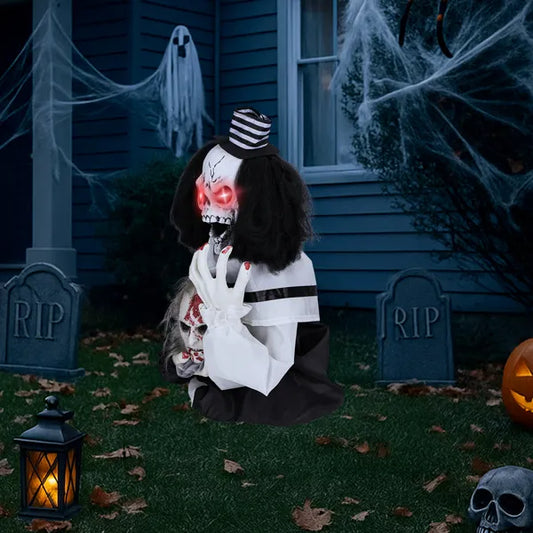 1.8ft Halloween Decoration Scary Clown, Sound-Actived Party Decor With Creepy Sound , Scary Haunted House Props For Indoor Party Home Table Garden Yard Lawn