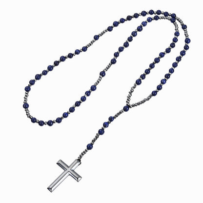 Cross Pendant Tigers Eye Lapis Lazuli Matte Agate Hematite Necklace