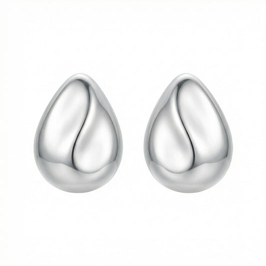 925 Sterling Silver Minimalist Polished Silver Teardrop Stud Earrings with Sculp