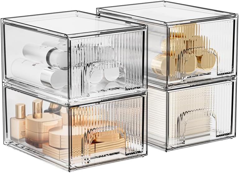 1, 2, 3, 4 Pack Clear Stackable Acrylic Drawers Cosmetic & Home Storage