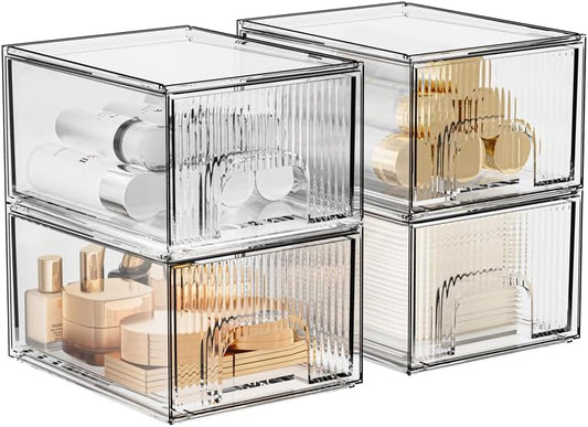1, 2, 3, 4 Pack Clear Stackable Acrylic Drawers Cosmetic & Home Storage
