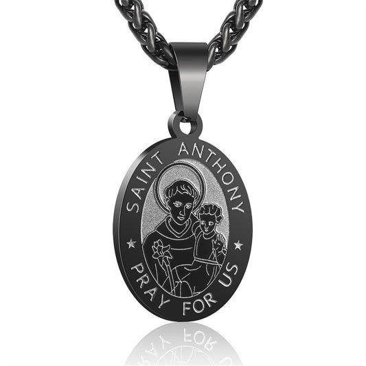 Double-Sided Portrait Medal Cross Stainless Steel Pendant Necklace For Men And W