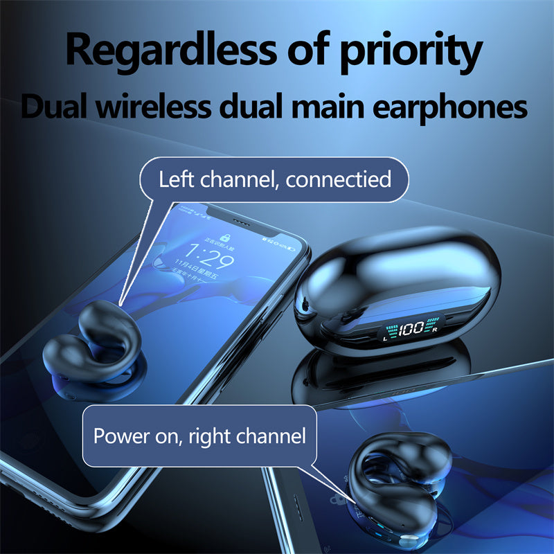 Bone Conduction Headphones TWS Earbuds Ear Clip Bluetooth 5.3 Touch Wireless