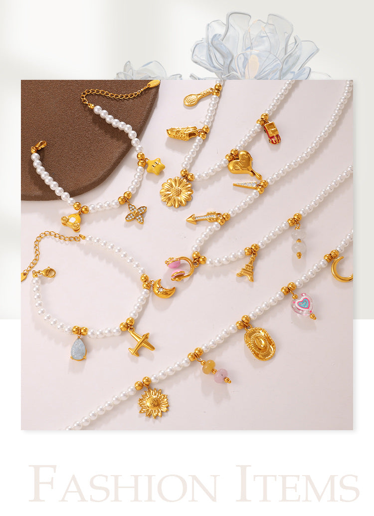 Luxury-lite Versatile DIY Pendant Bracelet Necklace With White Beads. Made Of St