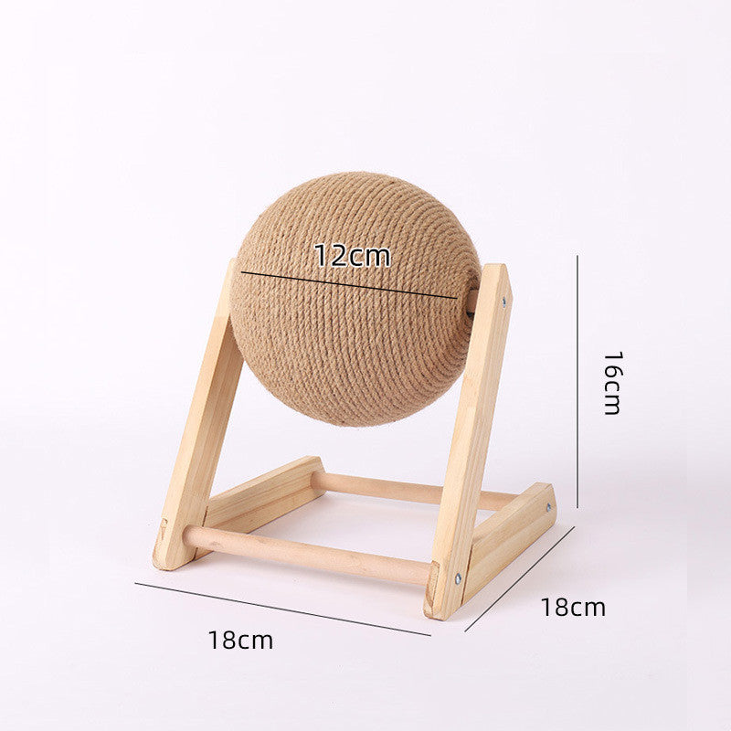 Cat Scratcher Sisal Rope Ball Scratching Post Wood Stand Anti-Scratch Toy For