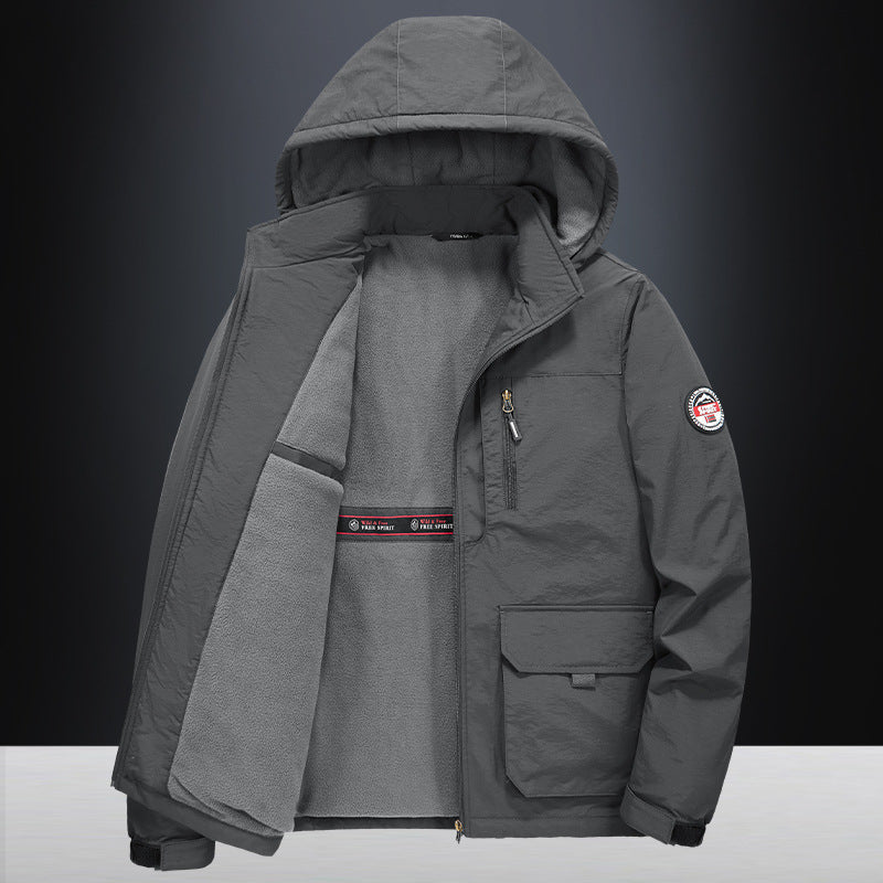 Fall Winter Men Middle-aged Loose Plus Size Outdoor Sports Windproof Hooded