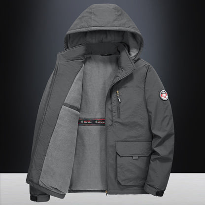 Fall Winter Men Middle-aged Loose Plus Size Outdoor Sports Windproof Hooded