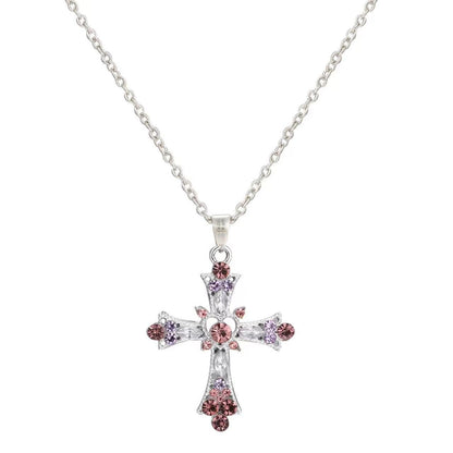 Gothic Cross Pendant Necklace For Women, Y2K Heavy Duty Bling Rhinestone Clavicl