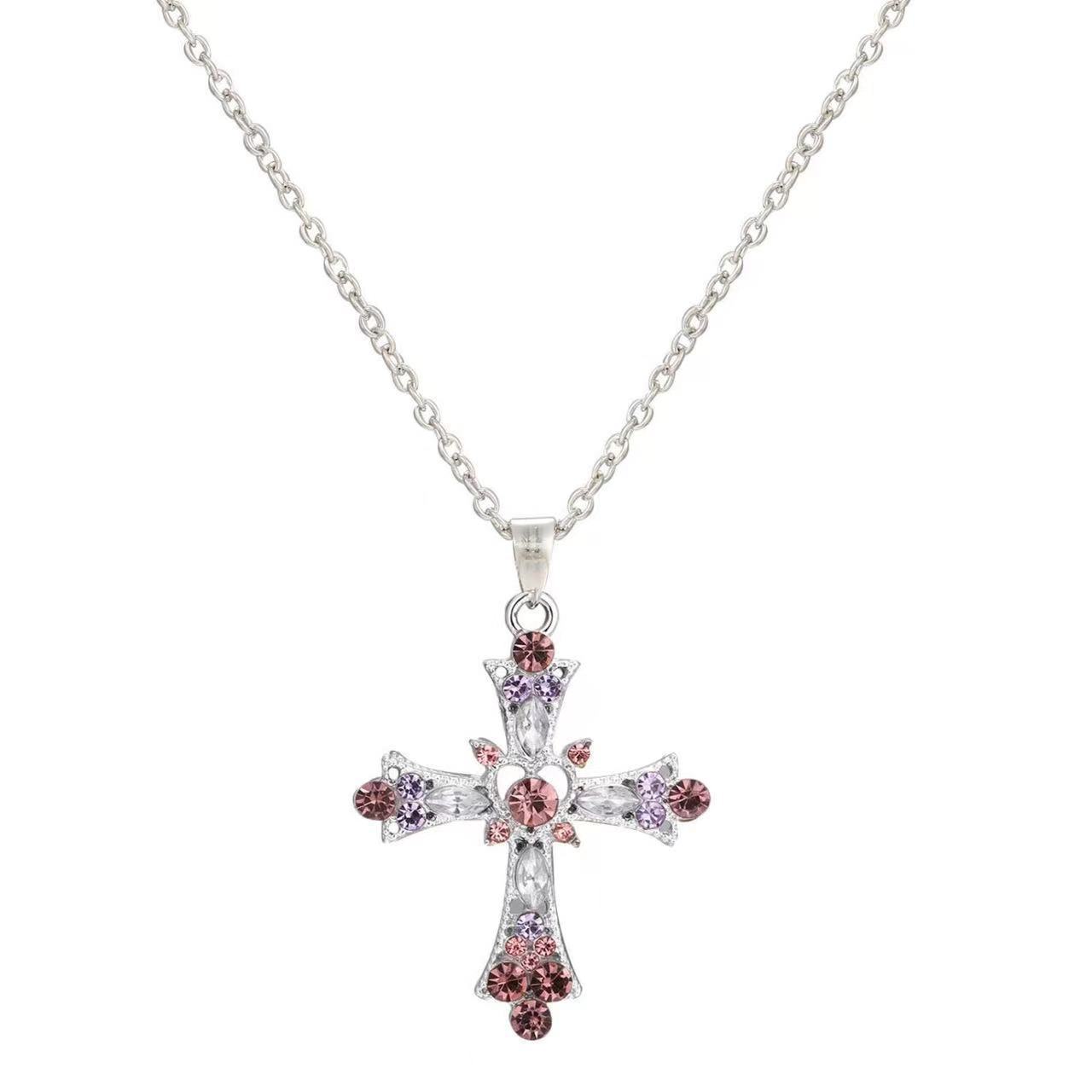 Gothic Cross Pendant Necklace For Women, Y2K Heavy Duty Bling Rhinestone Clavicl
