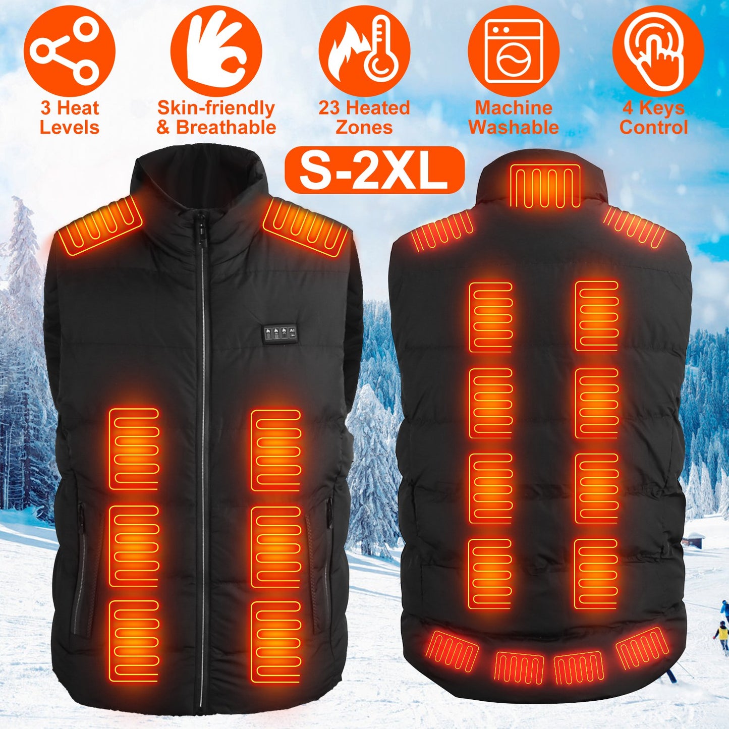 1Pc Heated Vest Men Women Jacket With 23 Heating Zones 3 Heat Levels USB