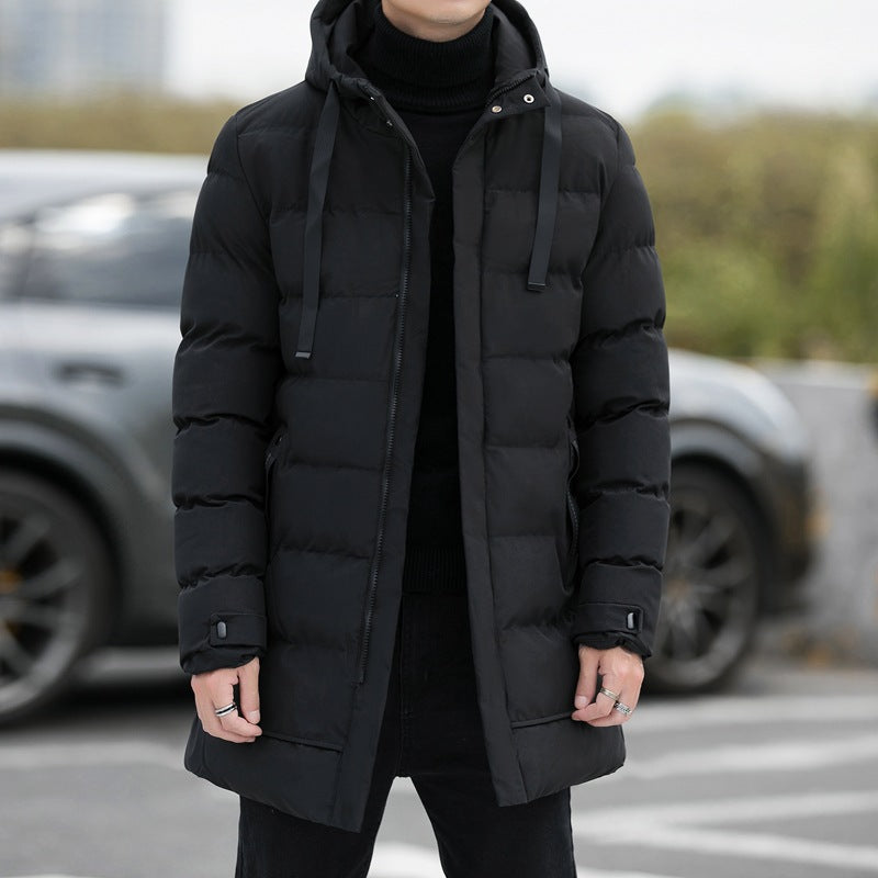 Long Hooded Jacket Men Winter Warm Windproof Coat Fashion Solid Color Clothes