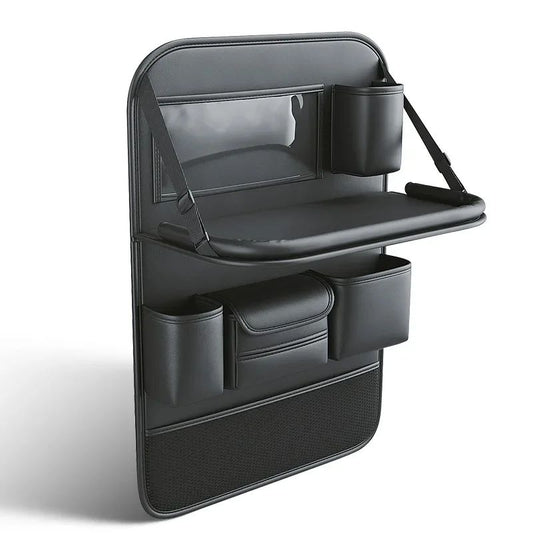 Car Seat Storage Bag Auto Back Organizer With Foldable Table Tray PU Leather