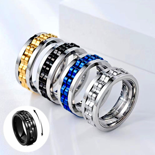 Titanium Spinner Square Texture Ring For Men High Polished Stainless Steel Gear