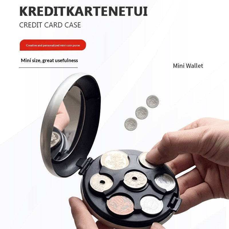 Portable Euro Coin Storage Box - Compact Money Organizer with Built-in Mirror