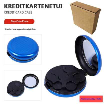 Portable Euro Coin Storage Box - Compact Money Organizer with Built-in Mirror