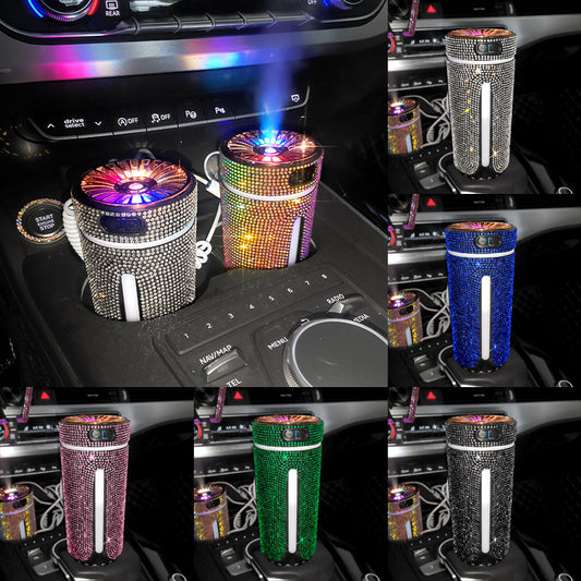 Luxury Diamond Car Humidifier LED Light Diffuser Auto Air Purifier Aromatherapy