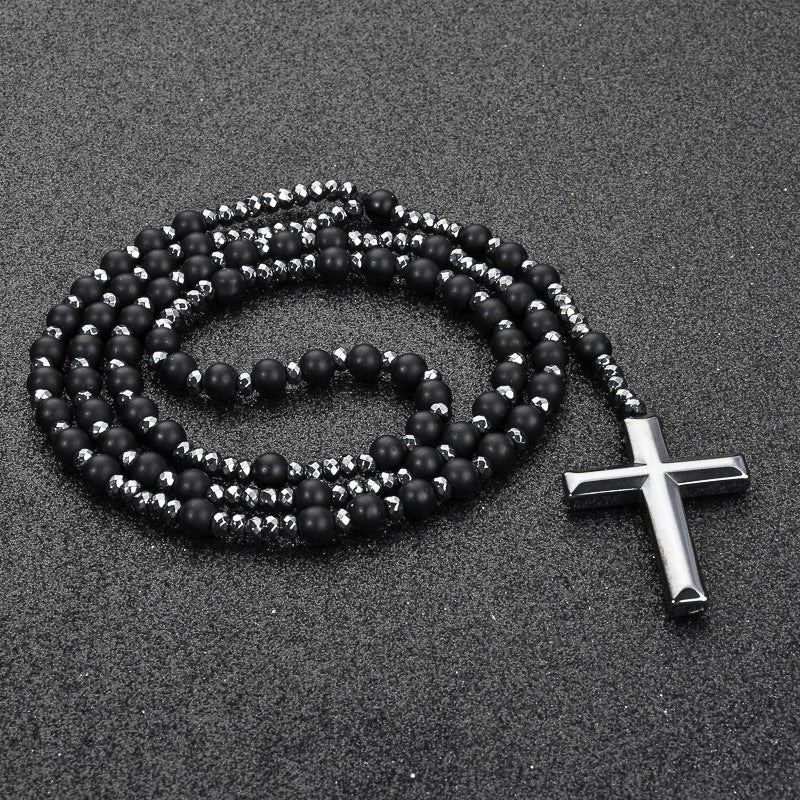 Cross Pendant Tigers Eye Lapis Lazuli Matte Agate Hematite Necklace