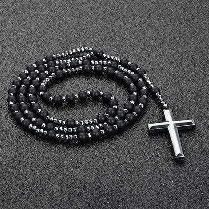Cross Pendant Tigers Eye Lapis Lazuli Matte Agate Hematite Necklace