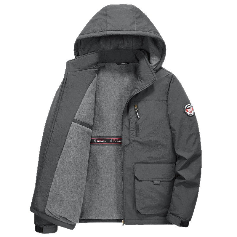 Fall Winter Men Middle-aged Loose Plus Size Outdoor Sports Windproof Hooded