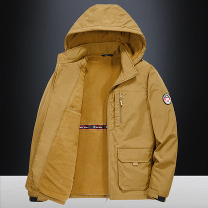 Fall Winter Men Middle-aged Loose Plus Size Outdoor Sports Windproof Hooded