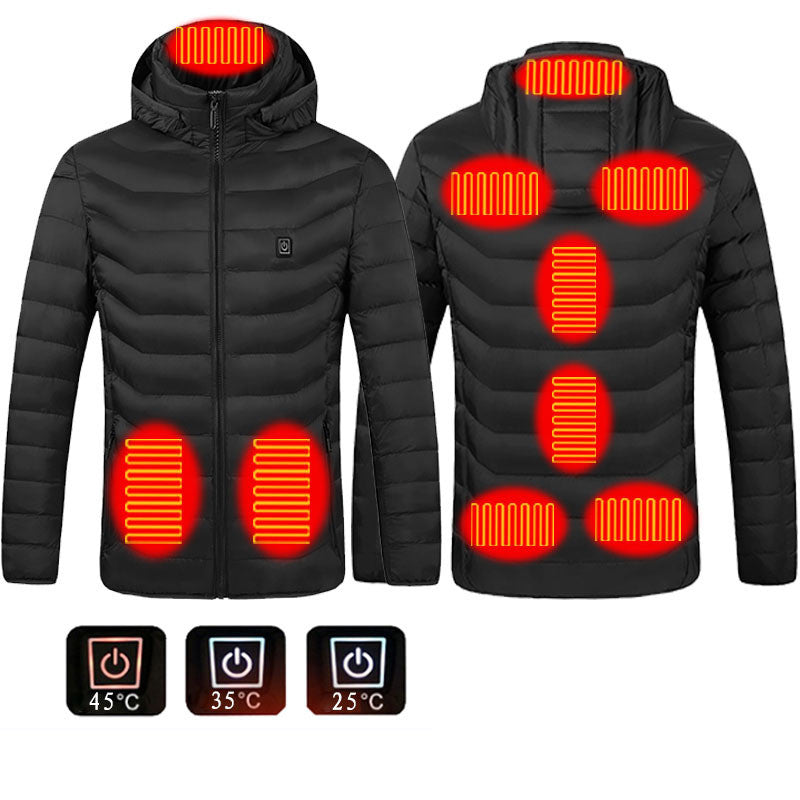 Men Heated Puffer Jacket Electric Heating Coat Insulated Hood Windbreaker 9Heat