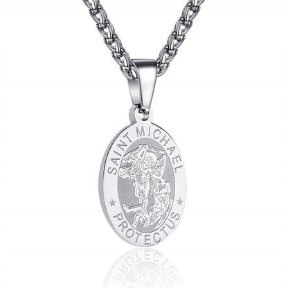 Double-Sided Portrait Medal Cross Stainless Steel Pendant Necklace For Men And W