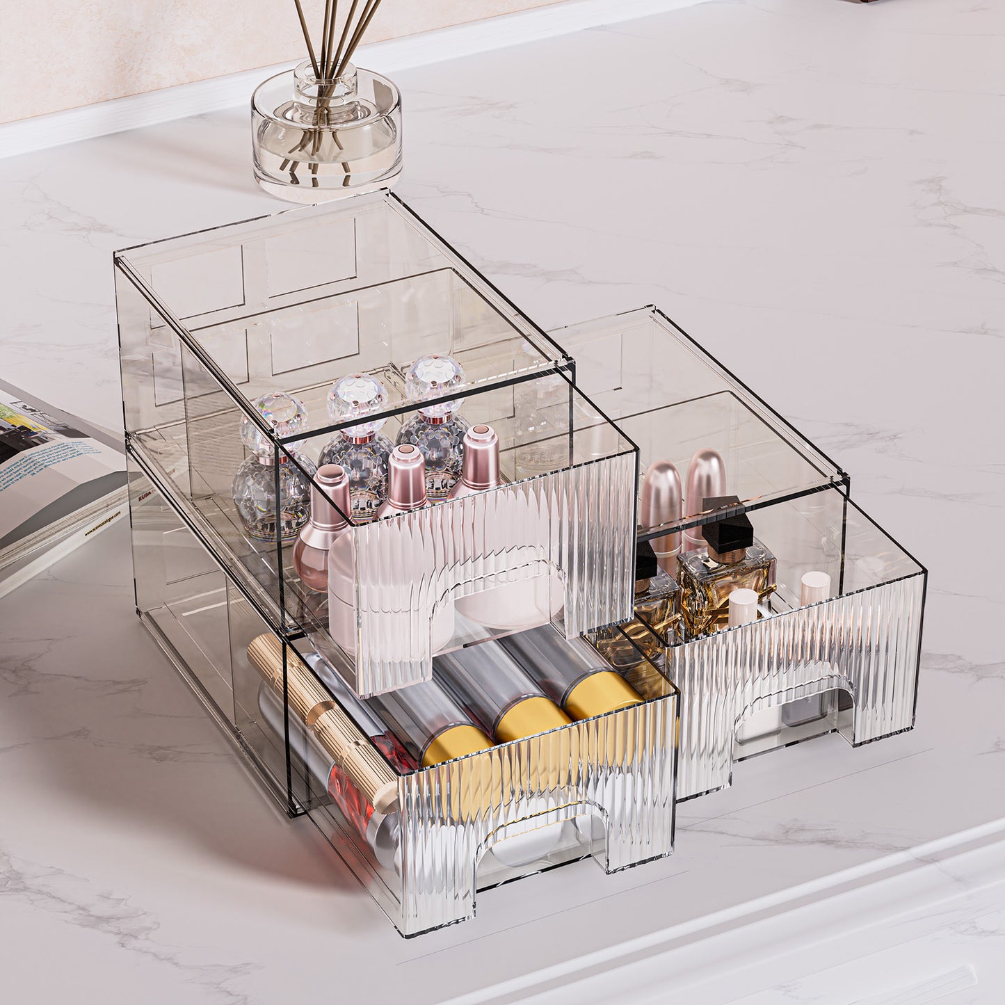 1, 2, 3, 4 Pack Clear Stackable Acrylic Drawers Cosmetic & Home Storage