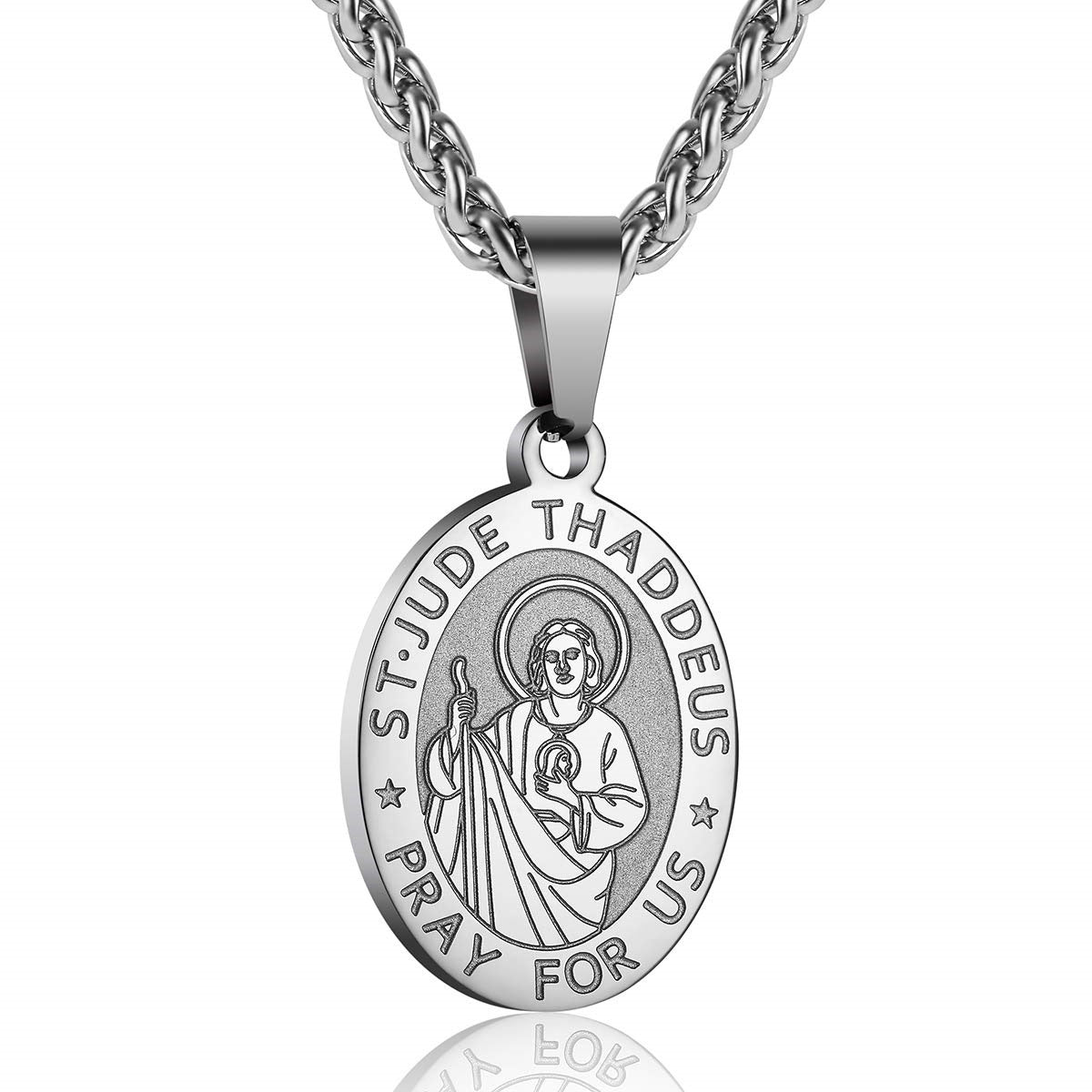 Double-Sided Portrait Medal Cross Stainless Steel Pendant Necklace For Men And W