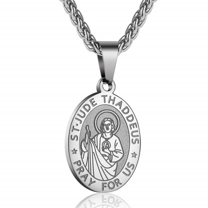 Double-Sided Portrait Medal Cross Stainless Steel Pendant Necklace For Men And W