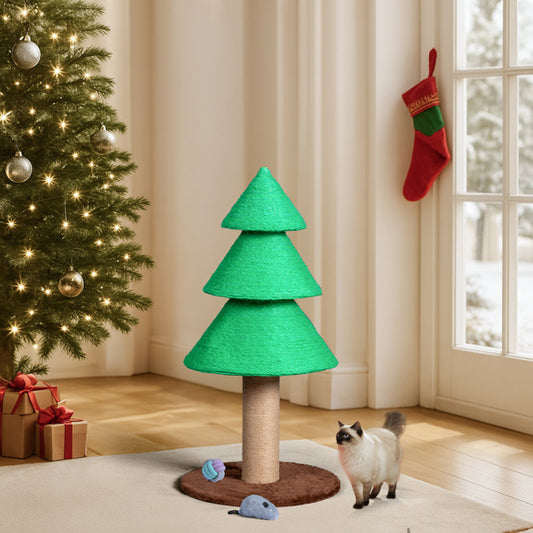 31.5in Christmas Tree Cat Scratcher, Scratching Post For Indoor Cats, Large