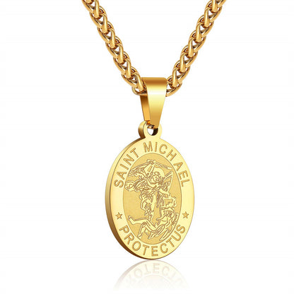 Double-Sided Portrait Medal Cross Stainless Steel Pendant Necklace For Men And W