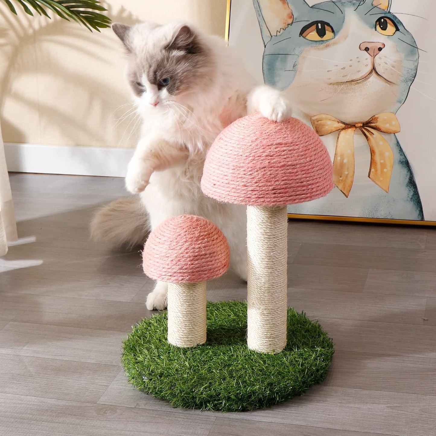 Cat Scratching Post Mushroom Scratcher Featuring With Natural Sisal Caps