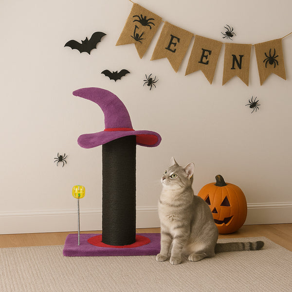 Wizard Hat Cat Scratching Post With Spring Ball Toy For Indoor Cats, Halloween