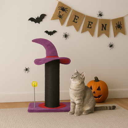 Wizard Hat Cat Scratching Post With Spring Ball Toy For Indoor Cats, Halloween