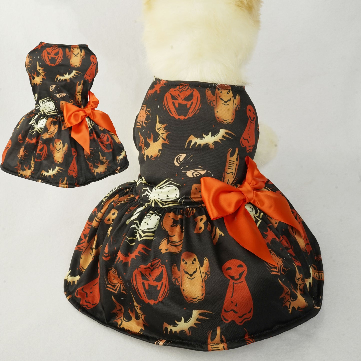 Halloween Small Dog Clothes Pet Dress Pumpkin Print Chihuahua Yorkie Mesh Party