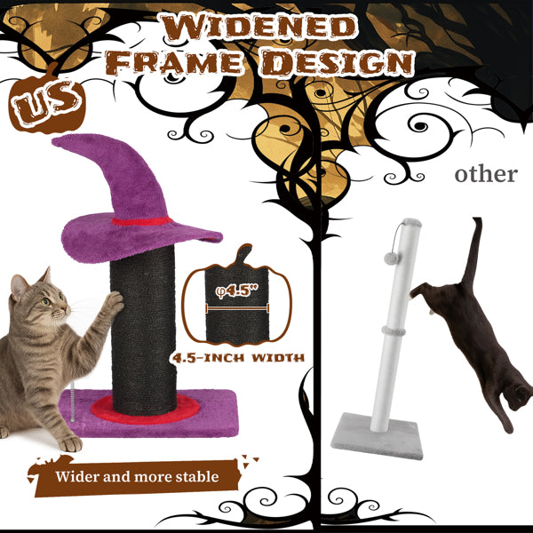 Wizard Hat Cat Scratching Post With Spring Ball Toy For Indoor Cats, Halloween