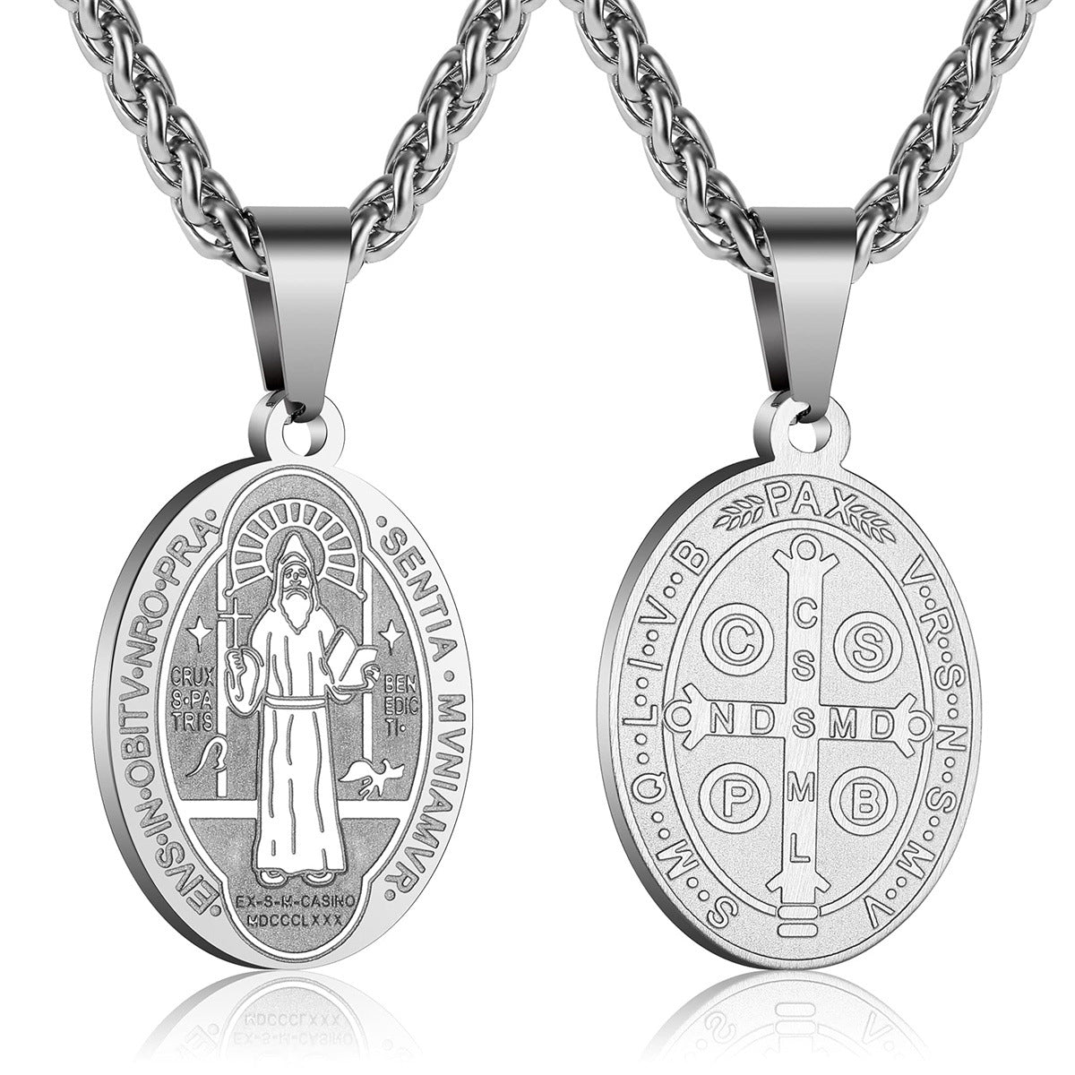 Double-Sided Portrait Medal Cross Stainless Steel Pendant Necklace For Men And W
