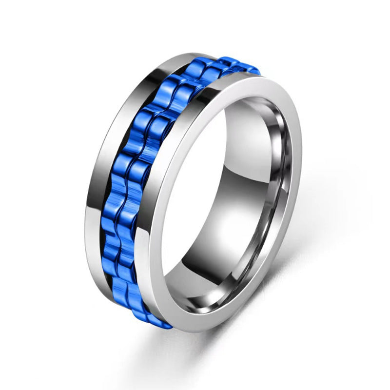 Titanium Spinner Square Texture Ring For Men High Polished Stainless Steel Gear