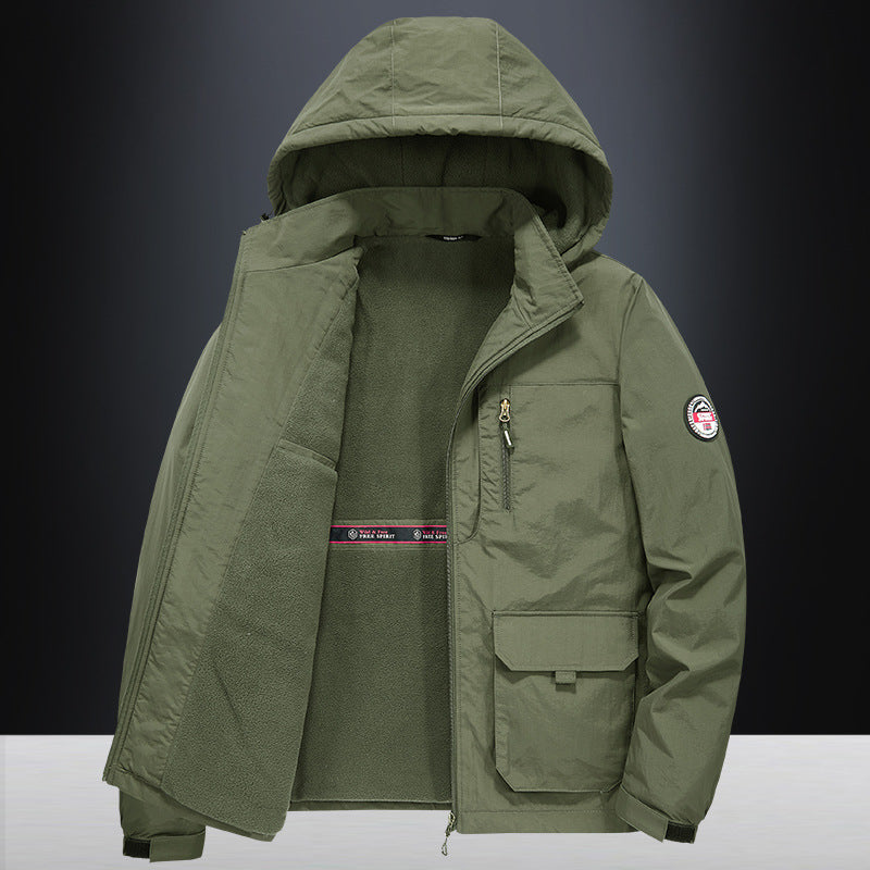 Fall Winter Men Middle-aged Loose Plus Size Outdoor Sports Windproof Hooded