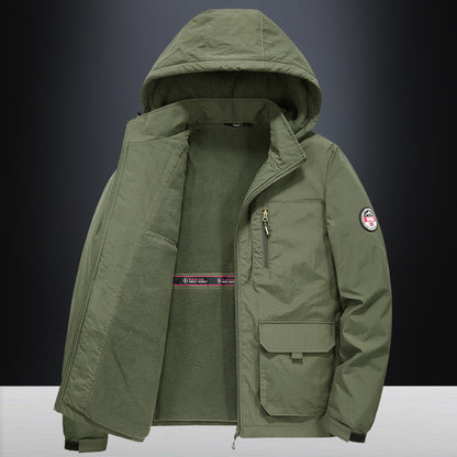 Fall Winter Men Middle-aged Loose Plus Size Outdoor Sports Windproof Hooded