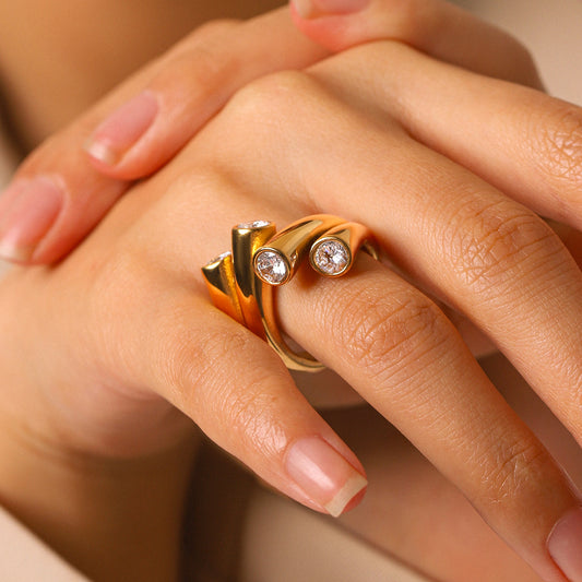 Colorfast Titanium Steel Stainless Steel Zircon Ring