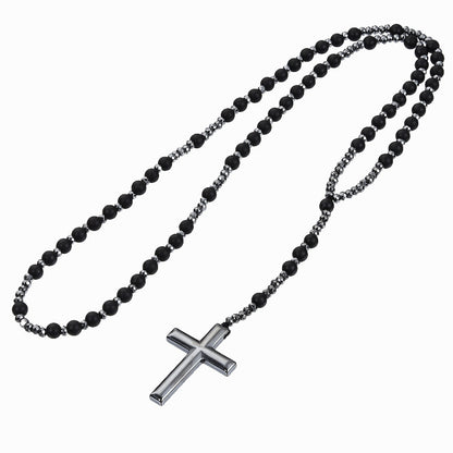 Cross Pendant Tigers Eye Lapis Lazuli Matte Agate Hematite Necklace