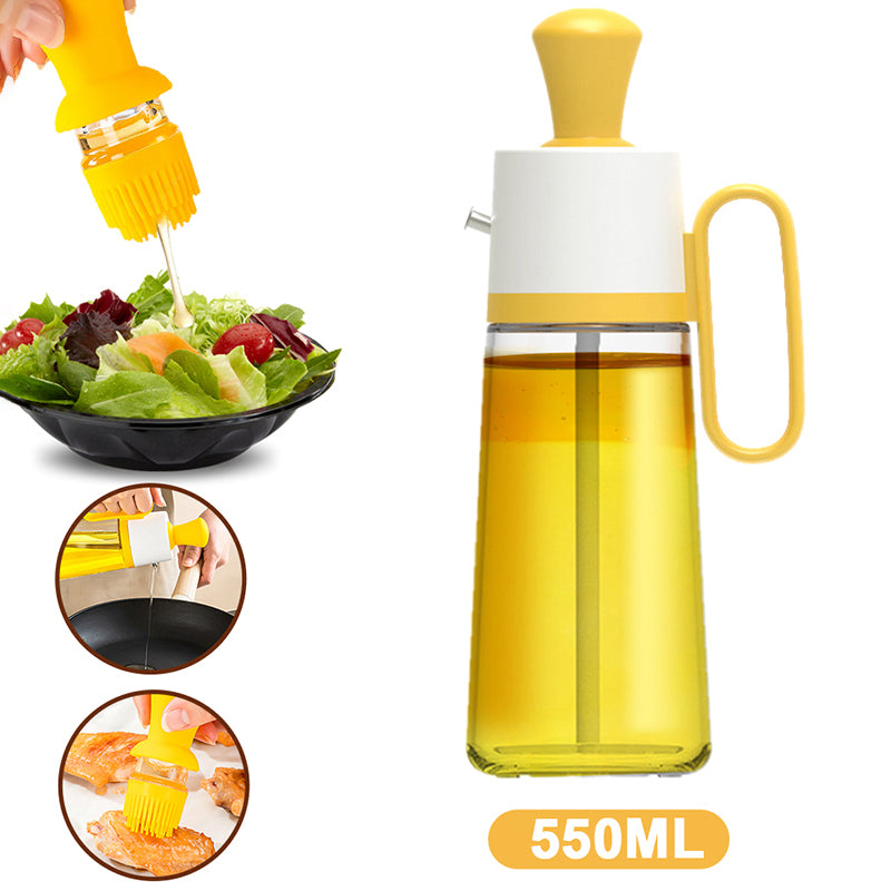 2 In 1 Oil Dispenser With Silicon Brush BBQ Spray Glass Bottle Silicone For