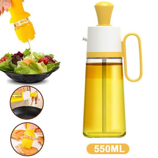 2 In 1 Oil Dispenser With Silicon Brush BBQ Spray Glass Bottle Silicone For