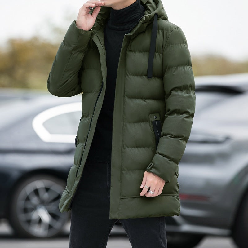 Long Hooded Jacket Men Winter Warm Windproof Coat Fashion Solid Color Clothes