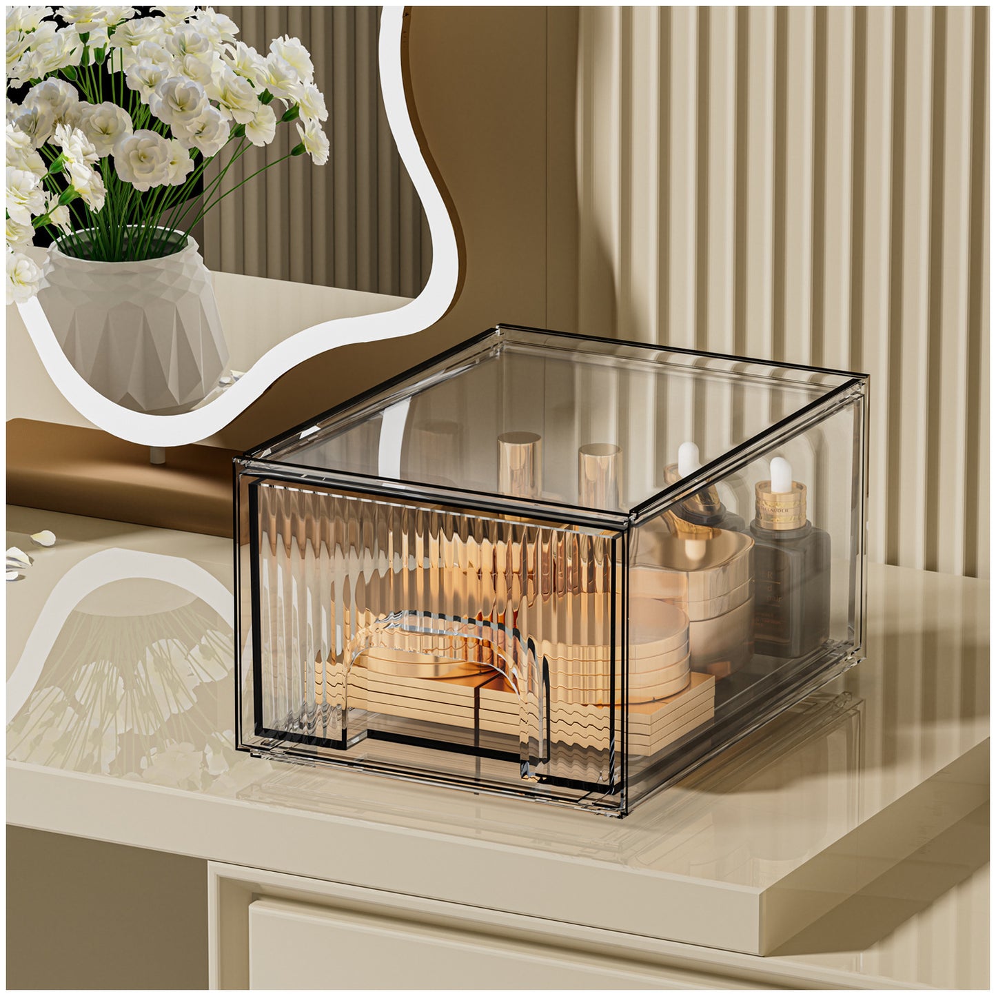 1, 2, 3, 4 Pack Clear Stackable Acrylic Drawers Cosmetic & Home Storage