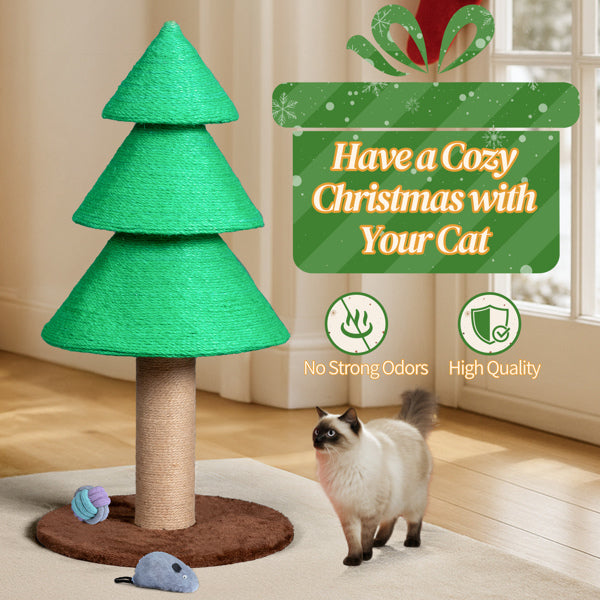 31.5in Christmas Tree Cat Scratcher, Scratching Post For Indoor Cats, Large